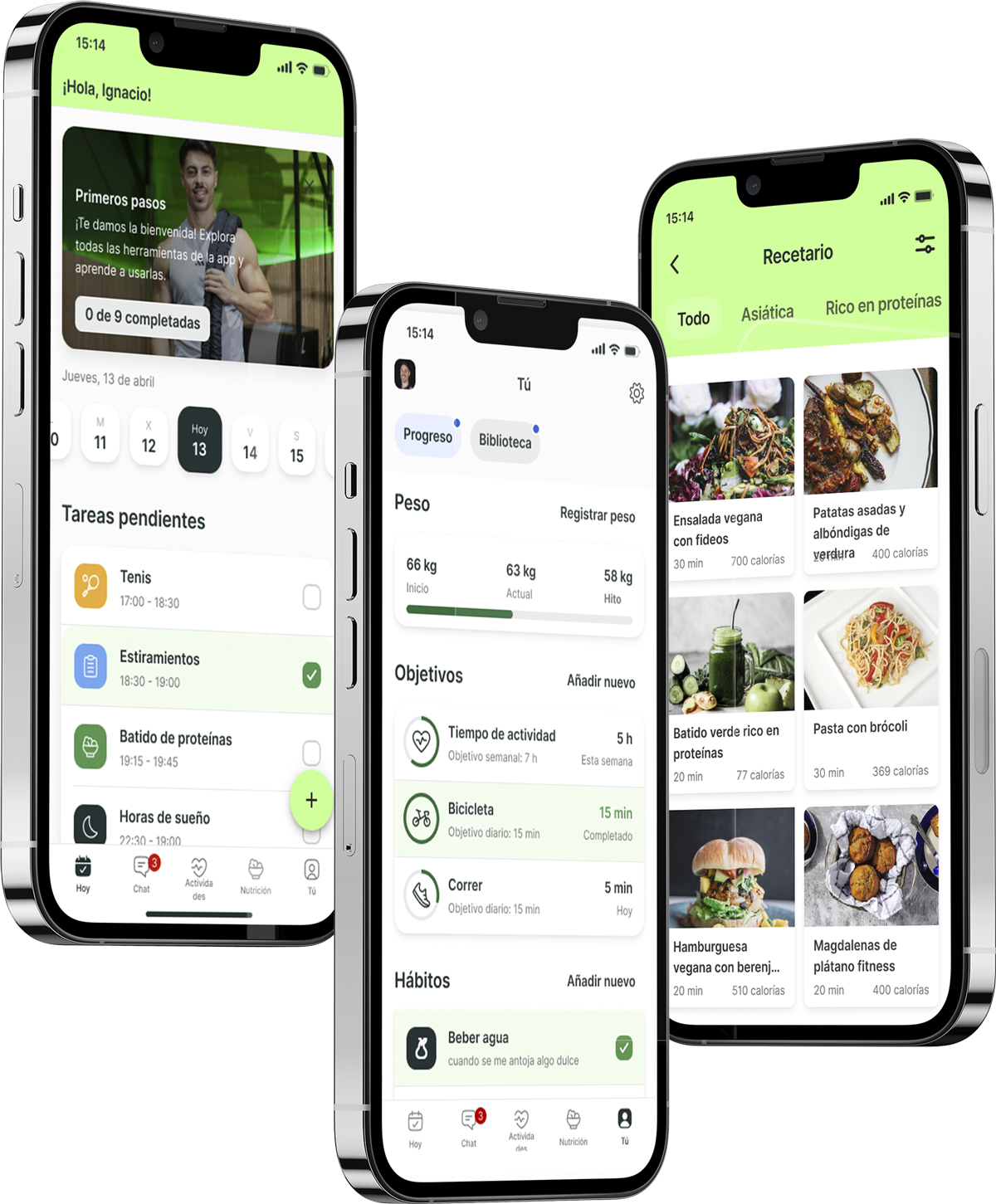 Un mockup de la app de coaching mostrando las funciones.